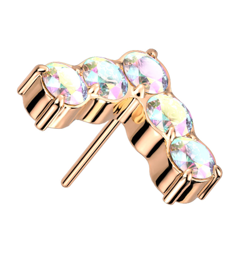 Rose Gold PVD Point Rainbow Aurora CZ Threadless Titanium Top