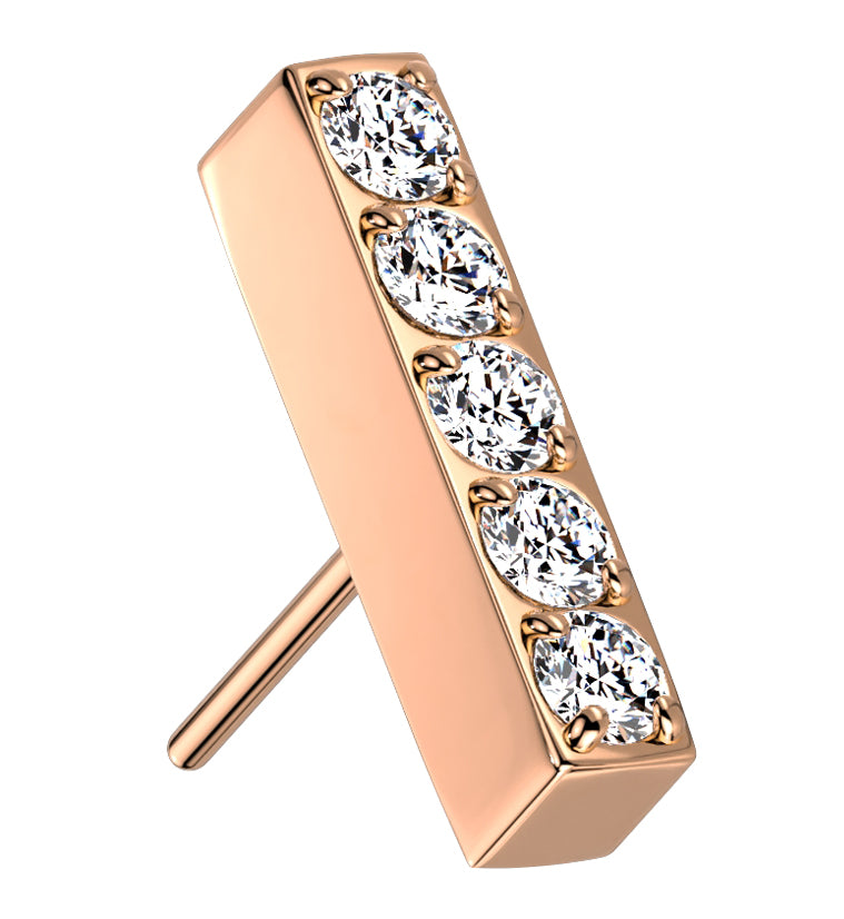 Rose Gold PVD Rack CZ Bar Titanium Threadless Top