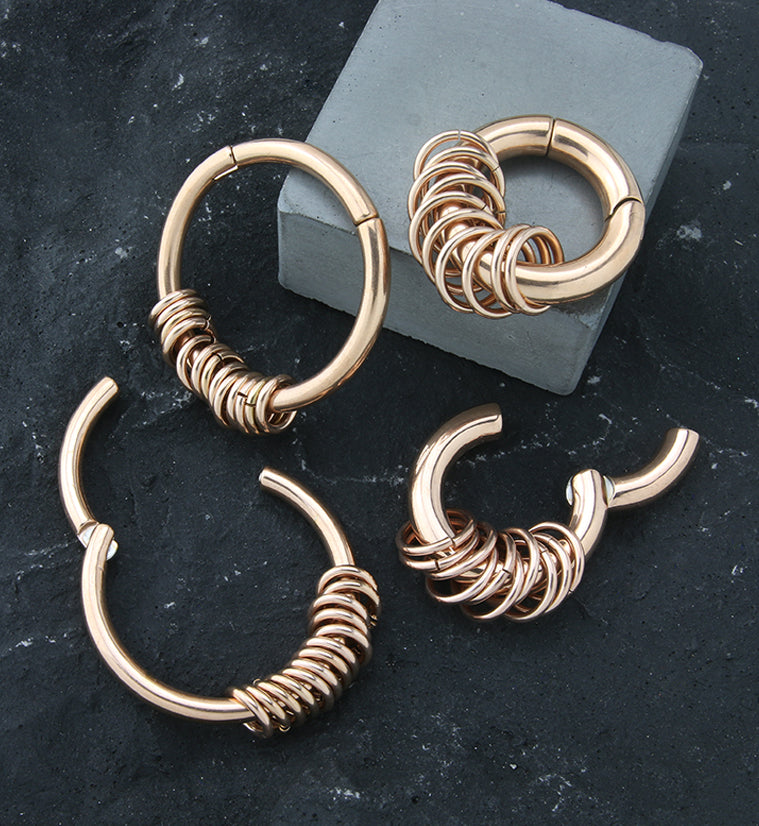 Rose Gold PVD Rings Hinged Stainless Steel Hoop Ear Weights