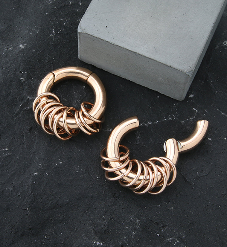 Rose Gold PVD Rings Hinged Stainless Steel Hoop Ear Weights