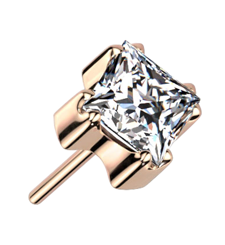 Rose Gold PVD Square CZ Threadless Titanium Top