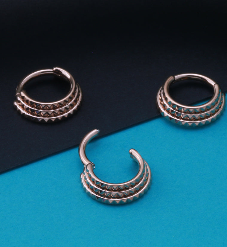 Rose Gold PVD Stacked Polyhedra Edge Hinged Segment Ring