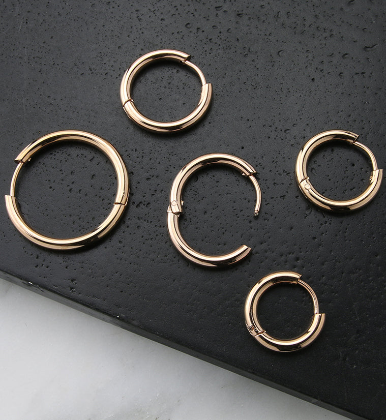 Rose Gold PVD Stainless Steel Hinged Hoop Earrings