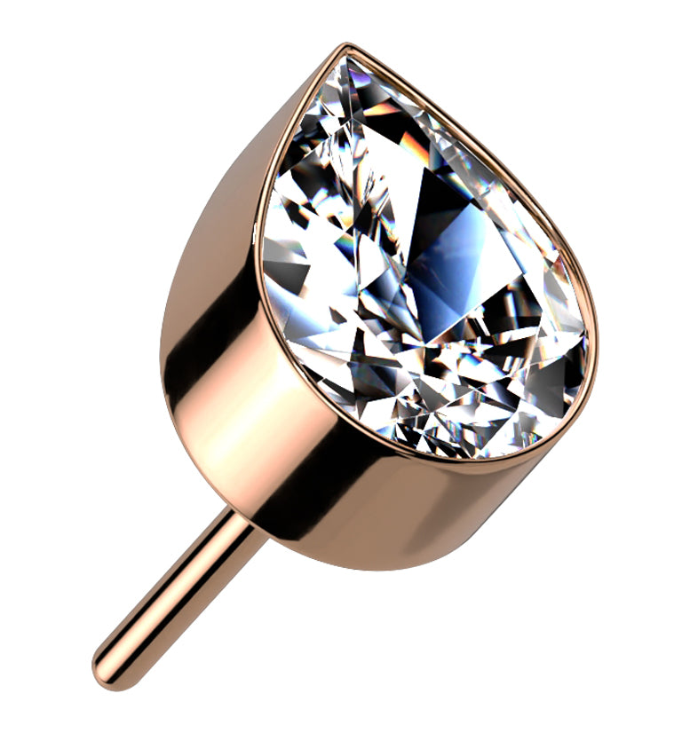 Rose Gold PVD Teardrop CZ Threadless Titanium Top