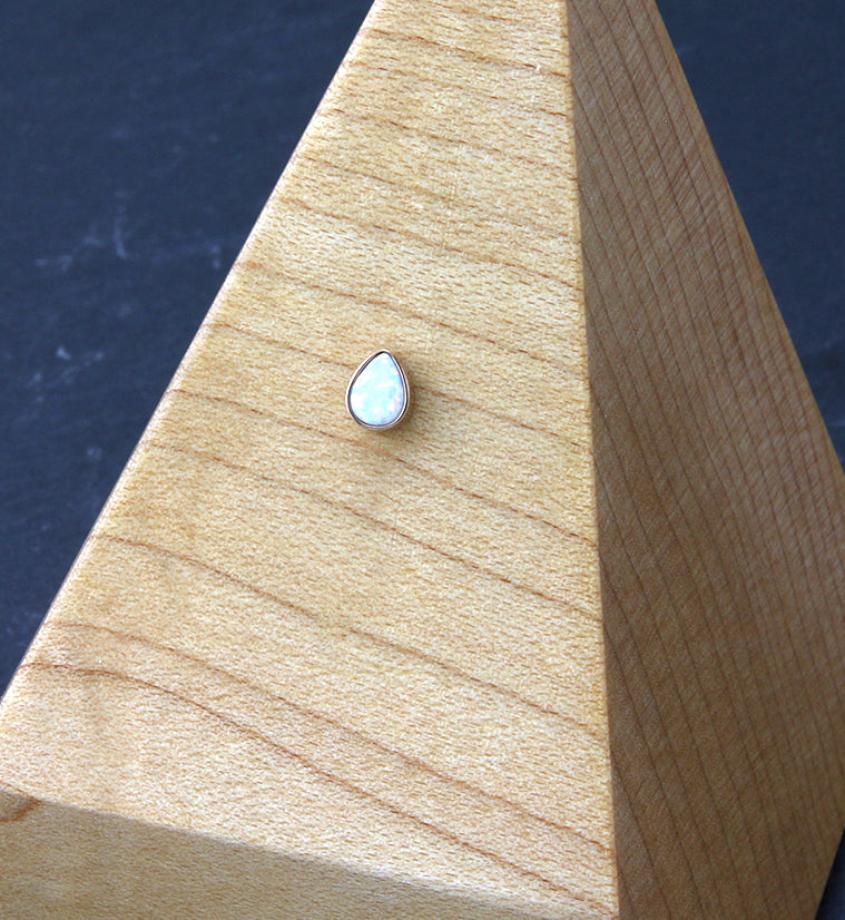 Rose Gold PVD Teardrop White Opalite Threadless Titanium Top