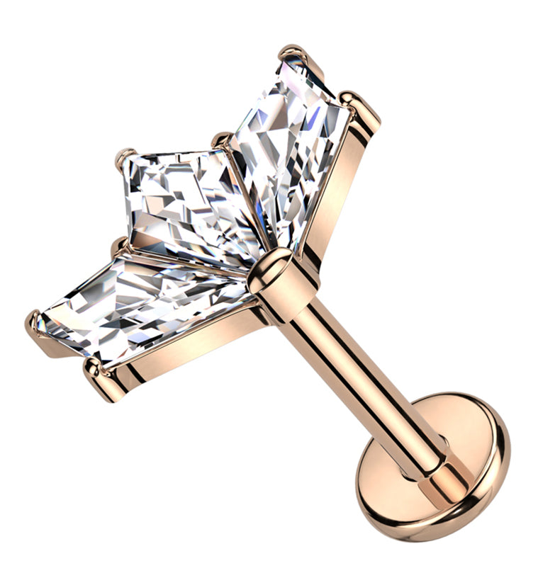 Rose Gold PVD Triple Kite Clear CZ Titanium Internally Threaded Labret