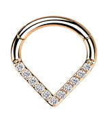 Rose Gold PVD V-Shaped CZ Titanium Hinged Segment Ring