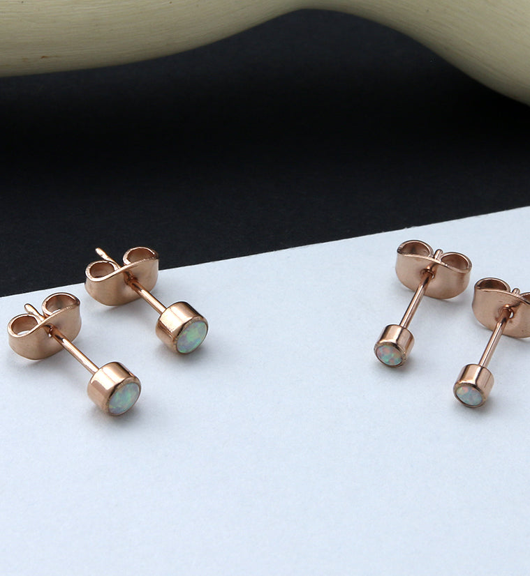 Rose Gold PVD White Opal Titanium Bezel Earrings