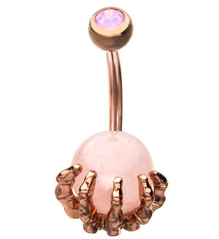 Rose Gold Skeletal Palm Gem Belly Button Ring