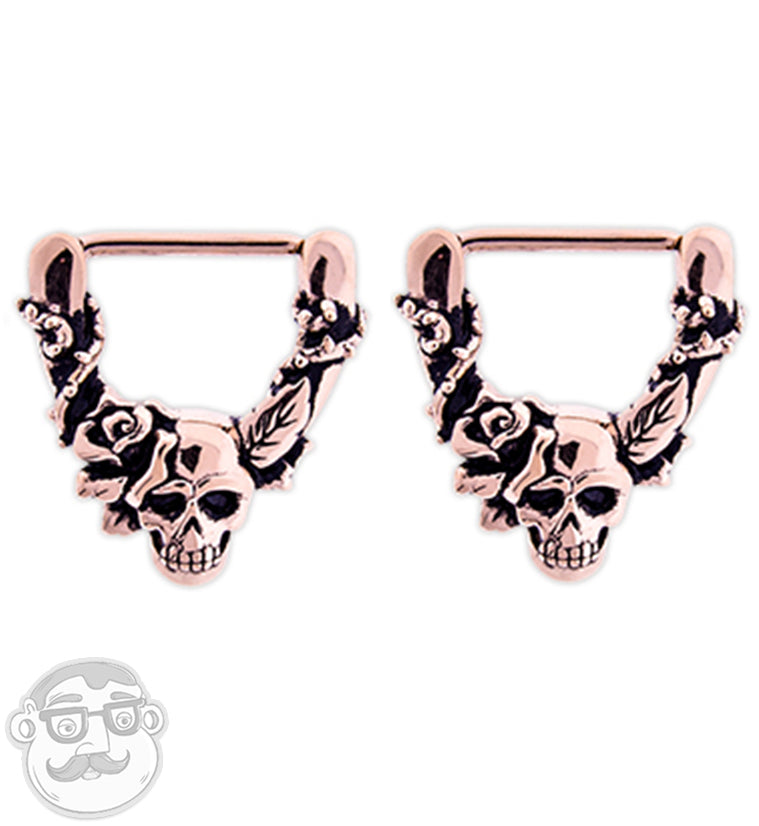 14G Rose Gold PVD Skull & Roses Nipple Clicker