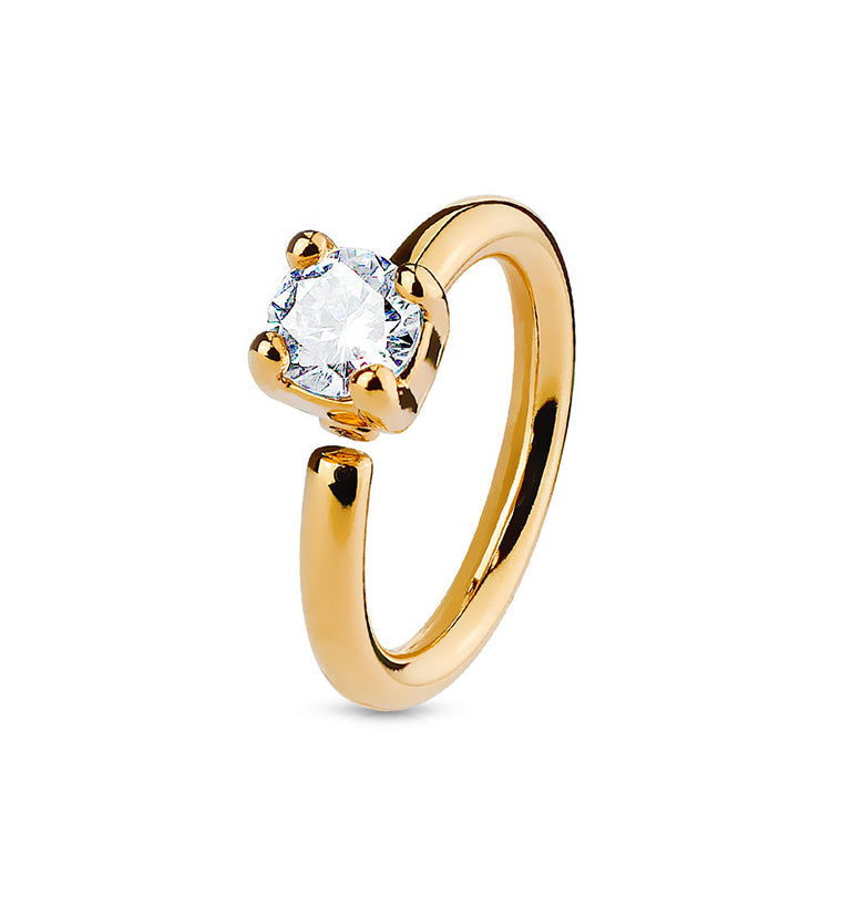 16G PVD Rose Gold Clear CZ Steel Annealed Cartilage Hoop Ring