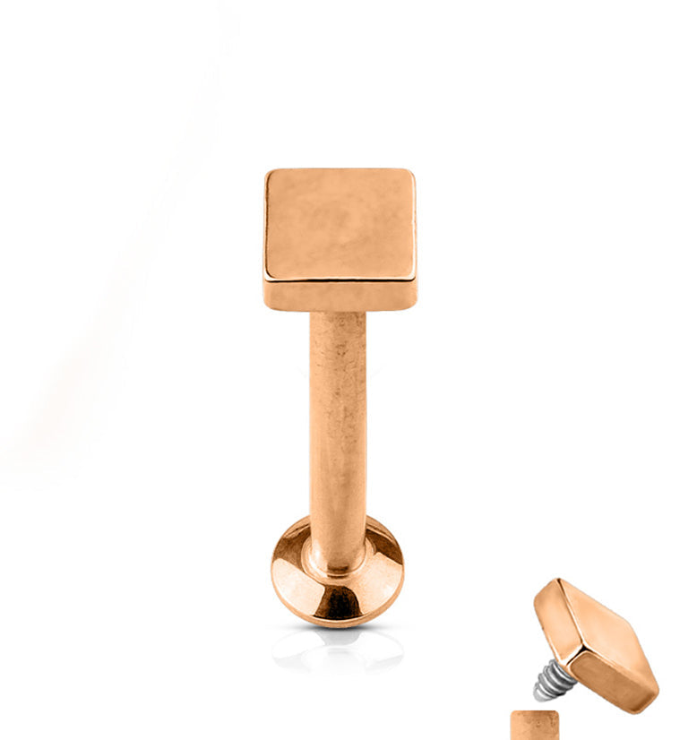 16G PVD Rose Gold Square Top Internally Threaded Flat Back Steel Post