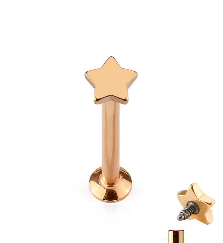16G PVD Rose Gold Star Top Internally Threaded Flat Back Steel Post