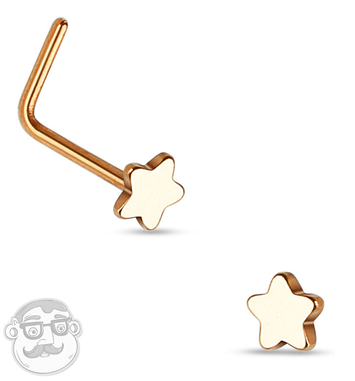 20G Rose Gold Star Top Stainless Steel L Shaped Nose Ring