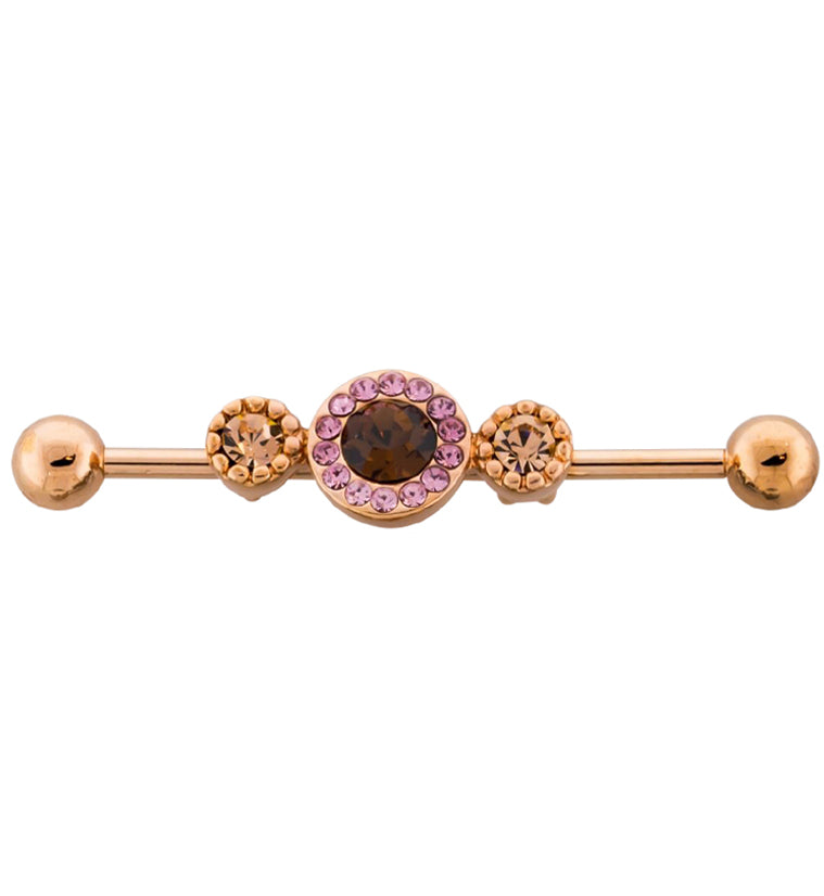 Rose Gold PVD Amber Swarovski CZ Industrial Barbell