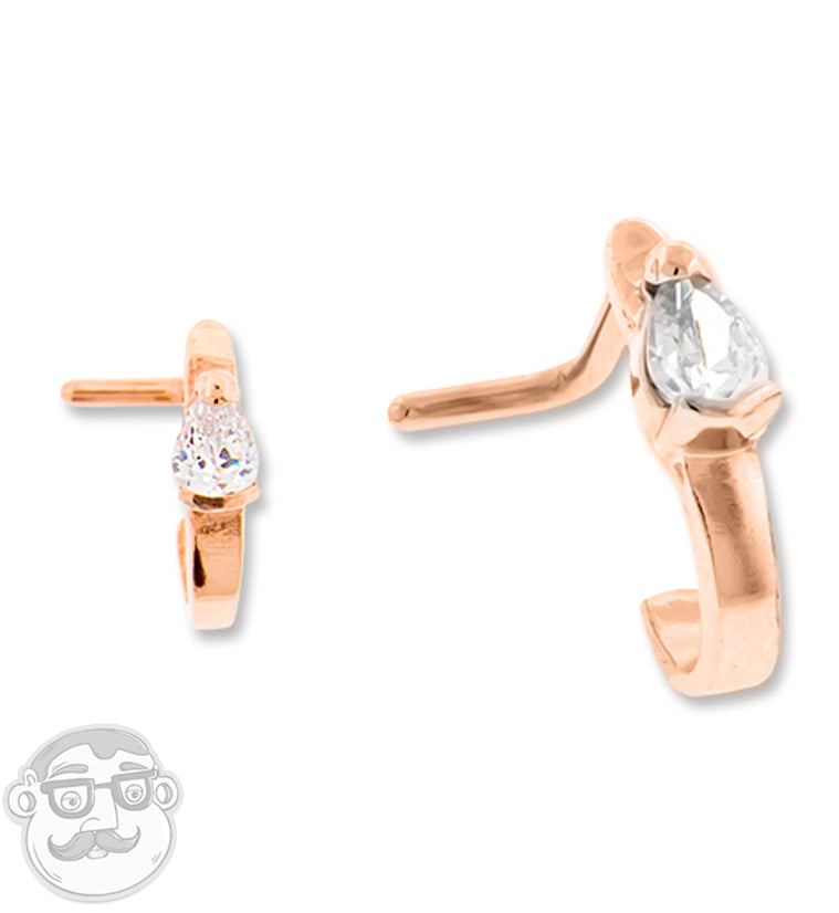 18G PVD Rose Gold Teardrop CZ Nose Curve Ring
