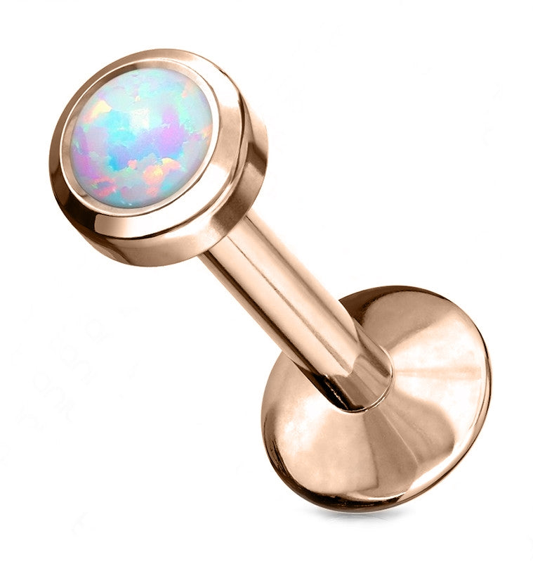 16G Rose Gold PVD Opalite Bezel Set Titanium Labret