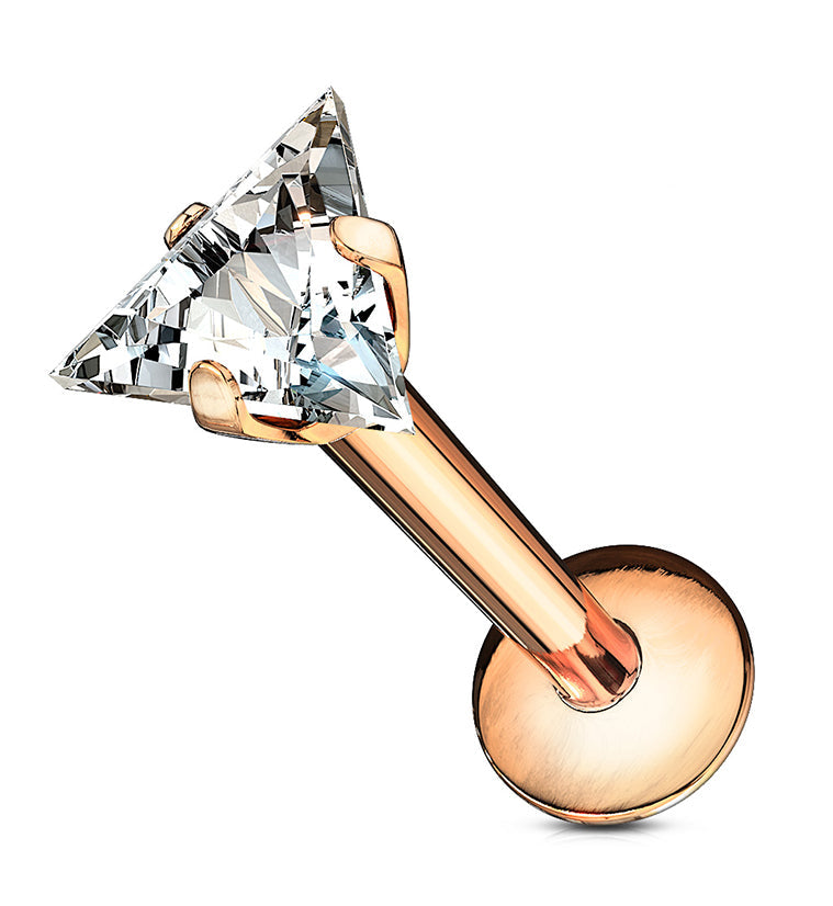 Rose Gold PVD Triangle CZ Prong Internally Threaded Labret