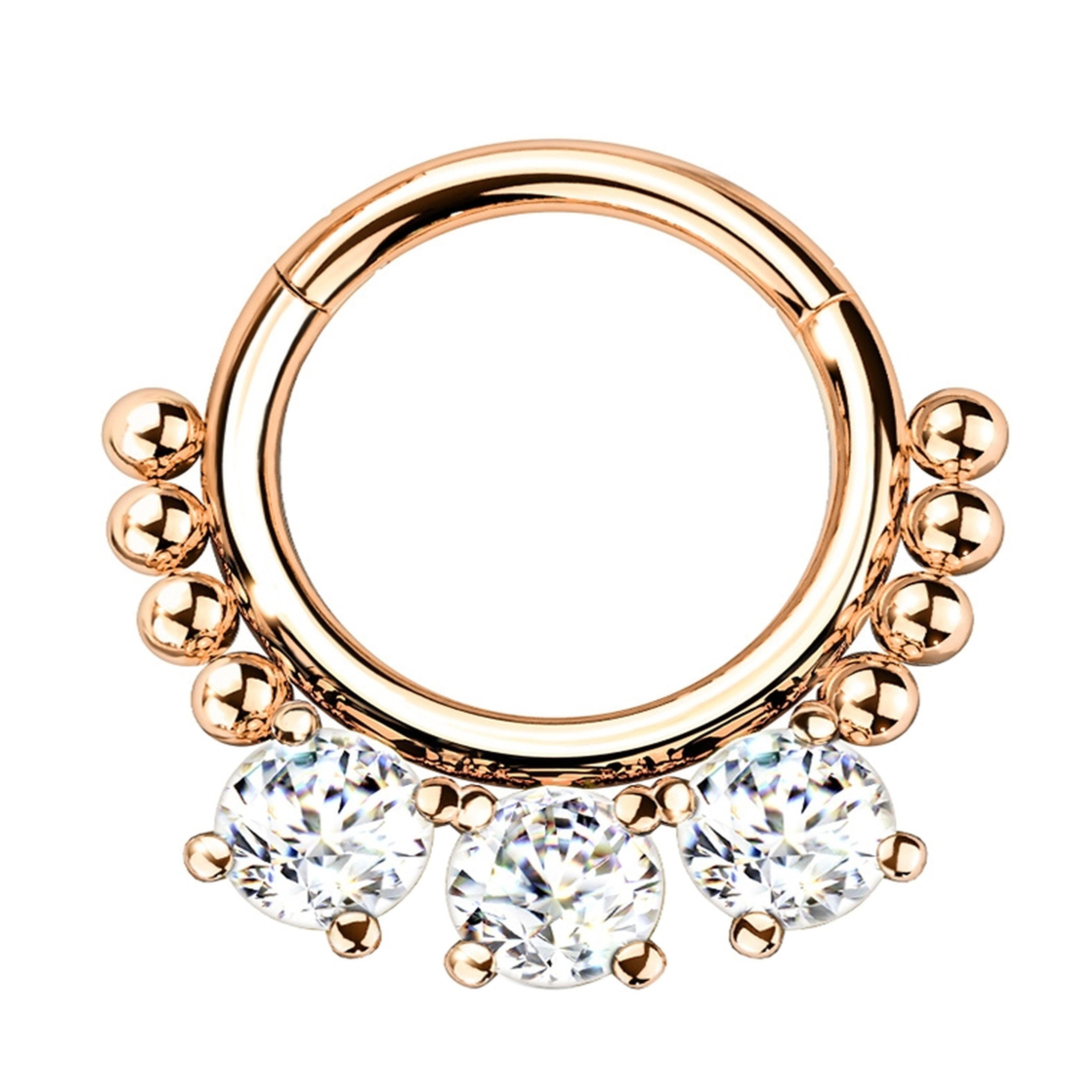 Rose Gold PVD Triple CZ Bead Hinged Segment Ring