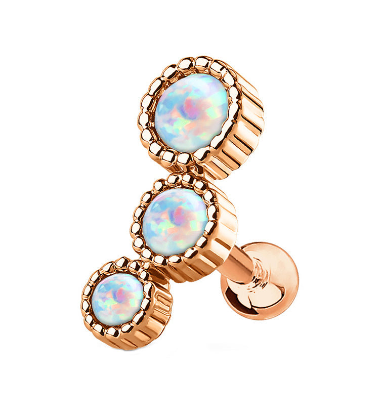 16G Rose Gold PVD Triple Opal Dome Cartilage Barbell