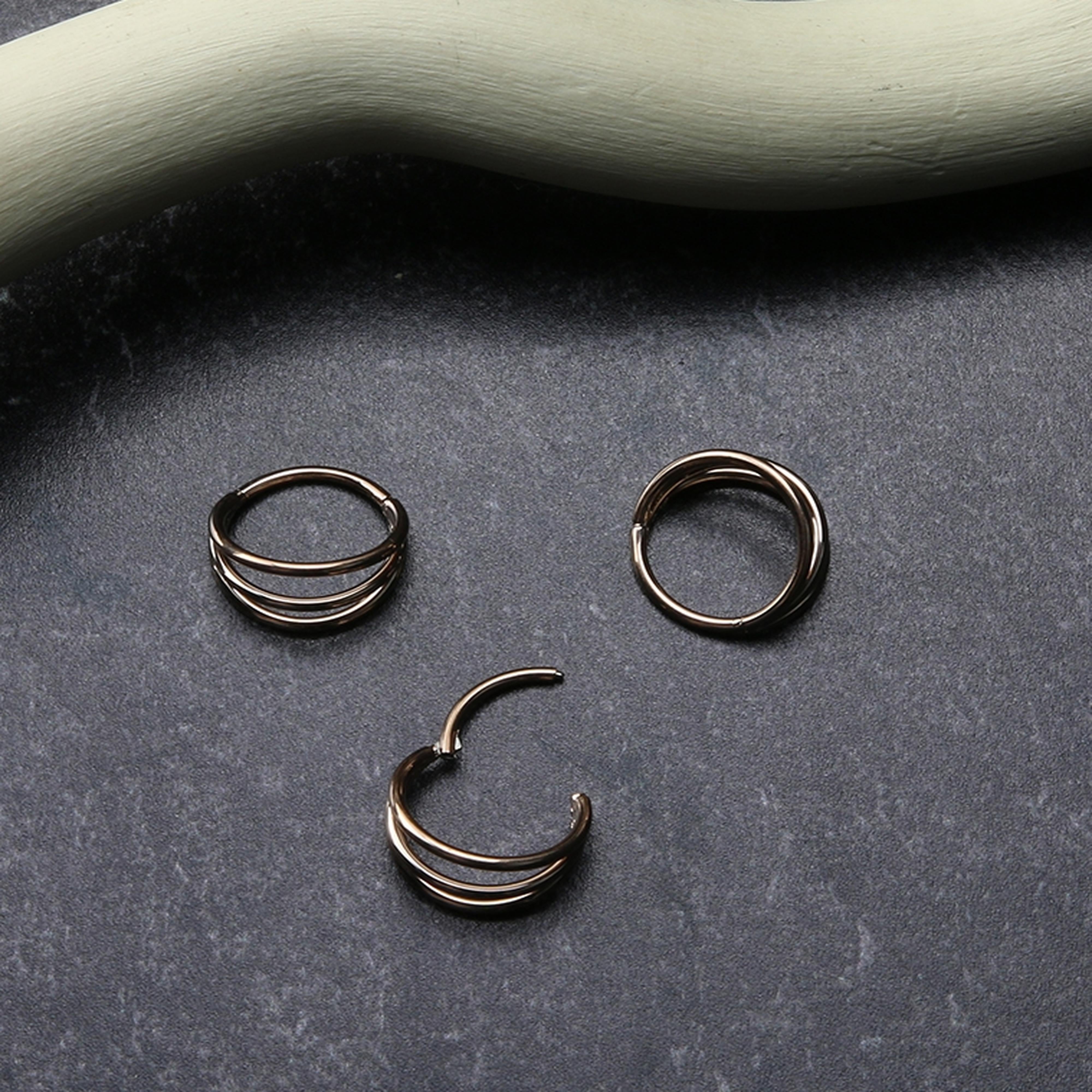Rose Gold PVD Triple Side Bar Titanium Hinged Segment Ring