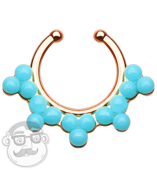 Turquoise Rose Gold Fake Septum Clicker Ring