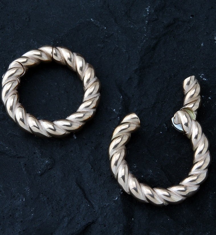 Rose Gold PVD Twist Stainless Steel Hinged Ear Weights