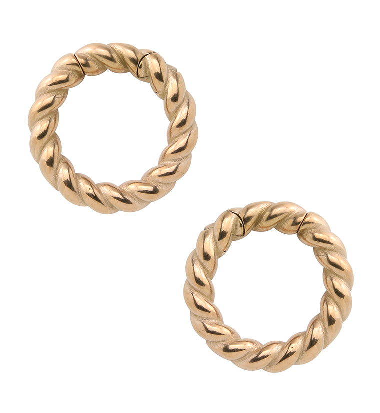 Rose Gold PVD Twist Stainless Steel Hinged Ear Weights