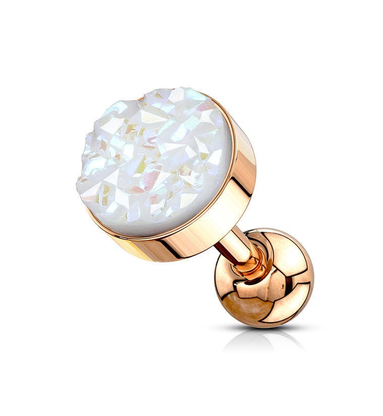 16G Rose Gold White Druzy Cartilage Barbell