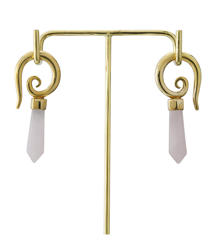 Rose Quartz Cutlas Brass Ear Weights