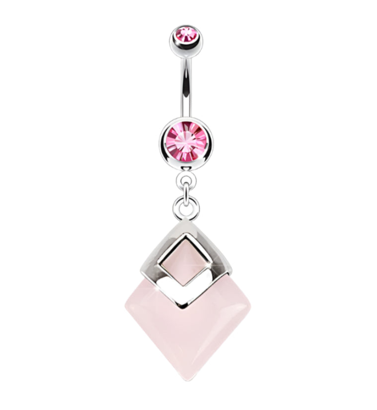 Hanging Rose Quartz Stone Zircon Belly Button Ring