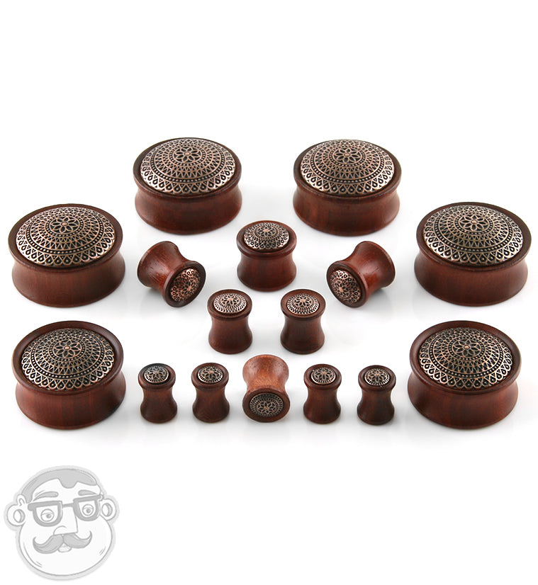 Rose Wood Plugs With Lotus Ornament Inlay