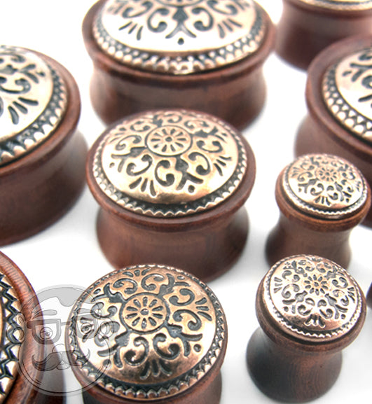 Rose Wood Plugs With Antique Brass Inlay