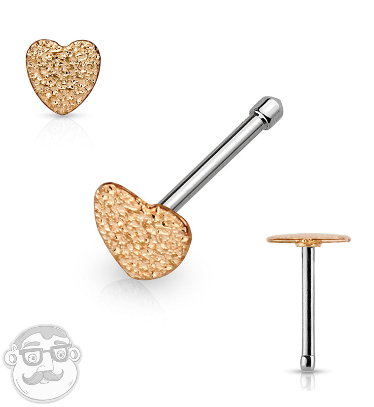 20G Rose Gold Blast Heart Nose Stud Ring