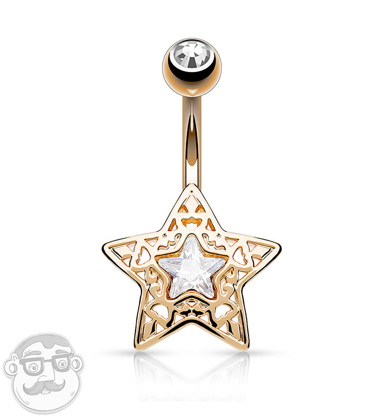 Rose Gold Shining Star Belly Button Ring