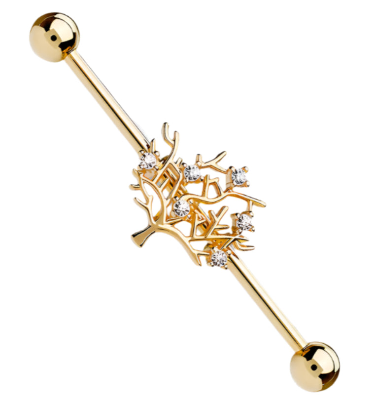 Silver Tree of Life Industrial Barbell