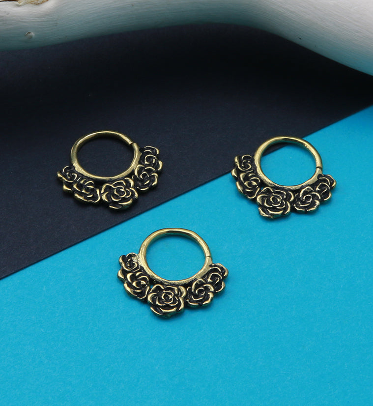Rosebud Brass Hoop Ring