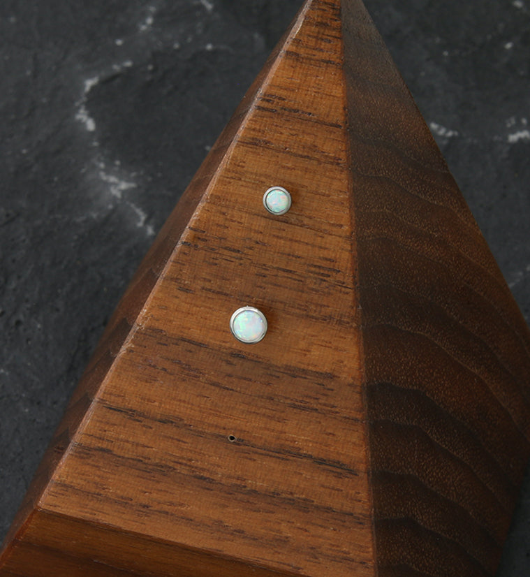 Flat Bezel White Opalite Threadless Titanium Top