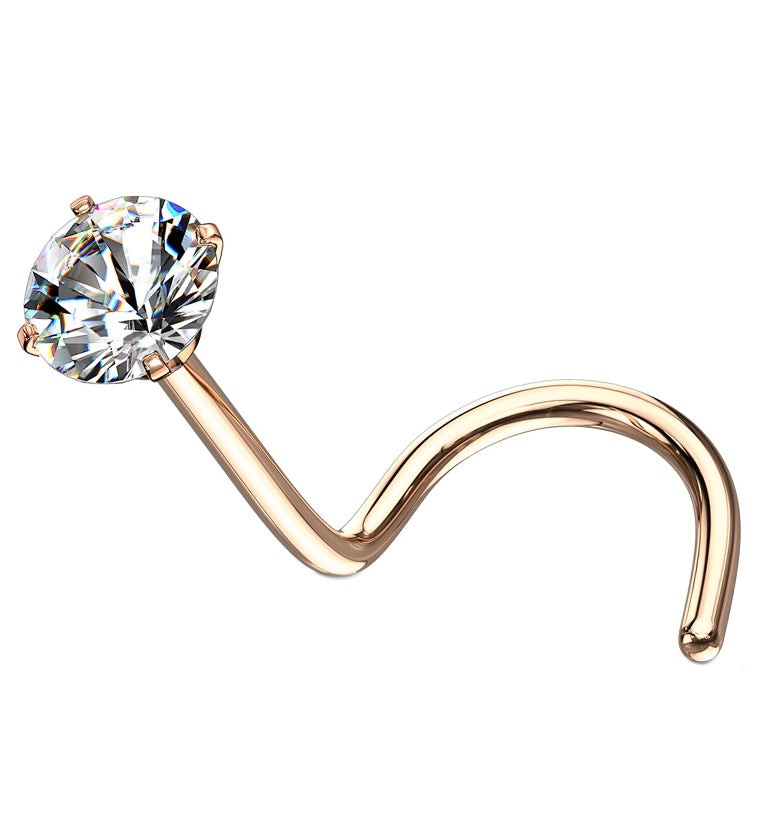 Rose Gold Prong Set CZ Nose Screw