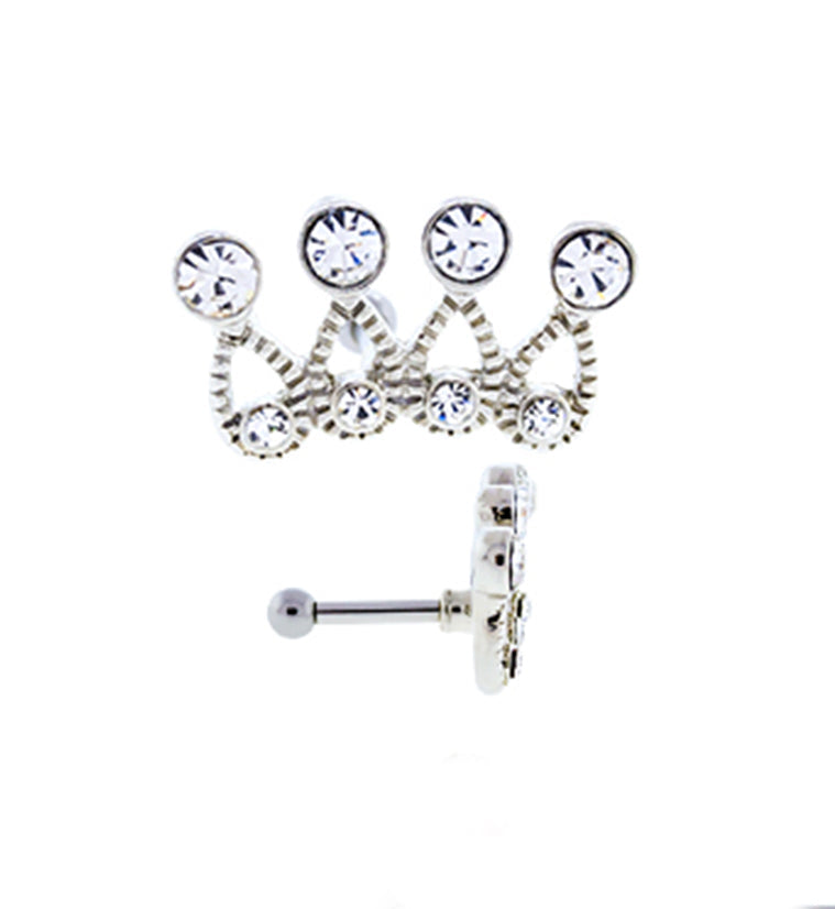 16G Clear CZ Royal Crown Tragus / Cartilage Barbell
