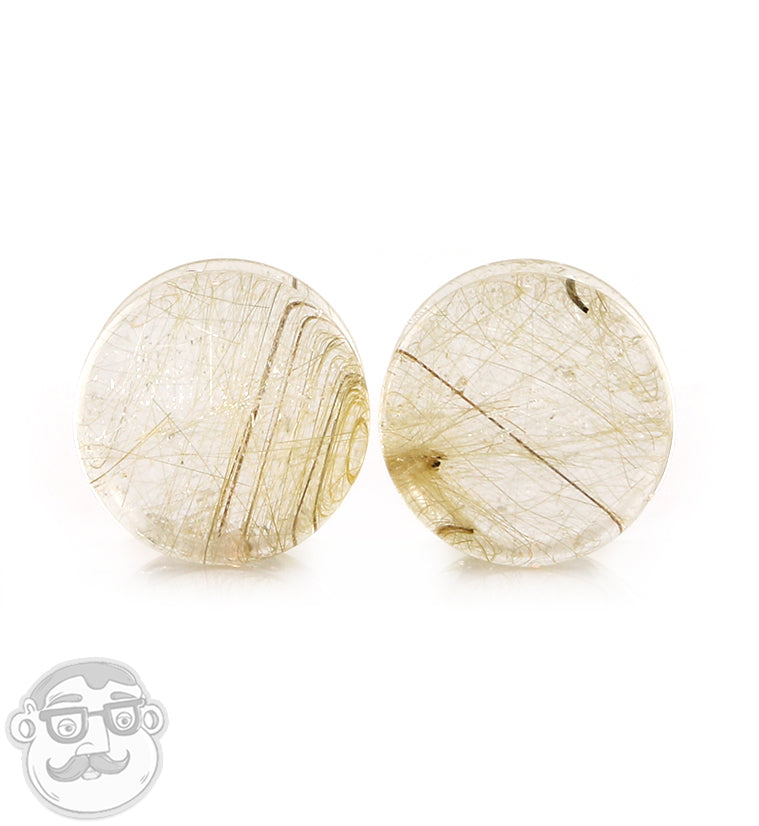 Rutilated Quartz Stone Plugs 9/16" (14mm) Version B