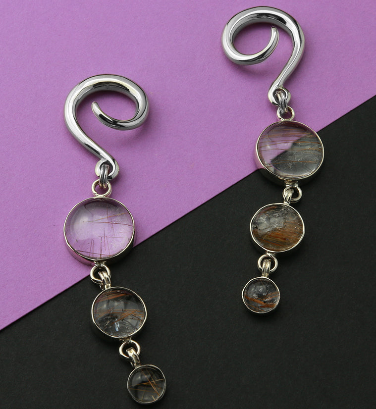 Triple Rutilated Quartz Stone Hanging Ear Weights