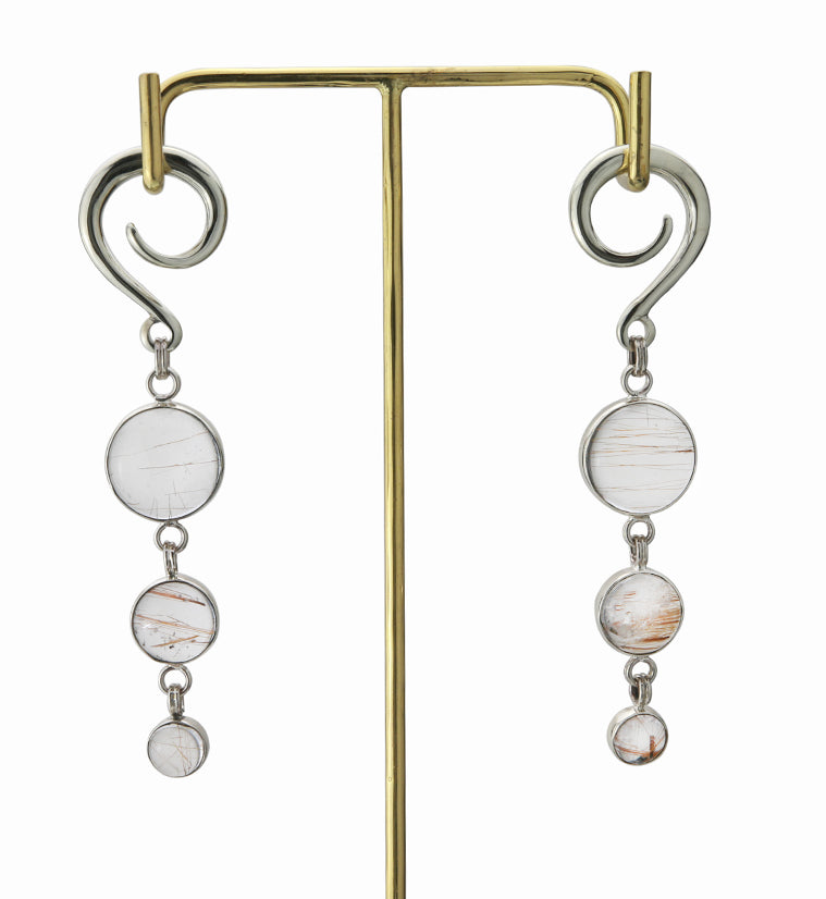 Triple Rutilated Quartz Stone Hanging Ear Weights