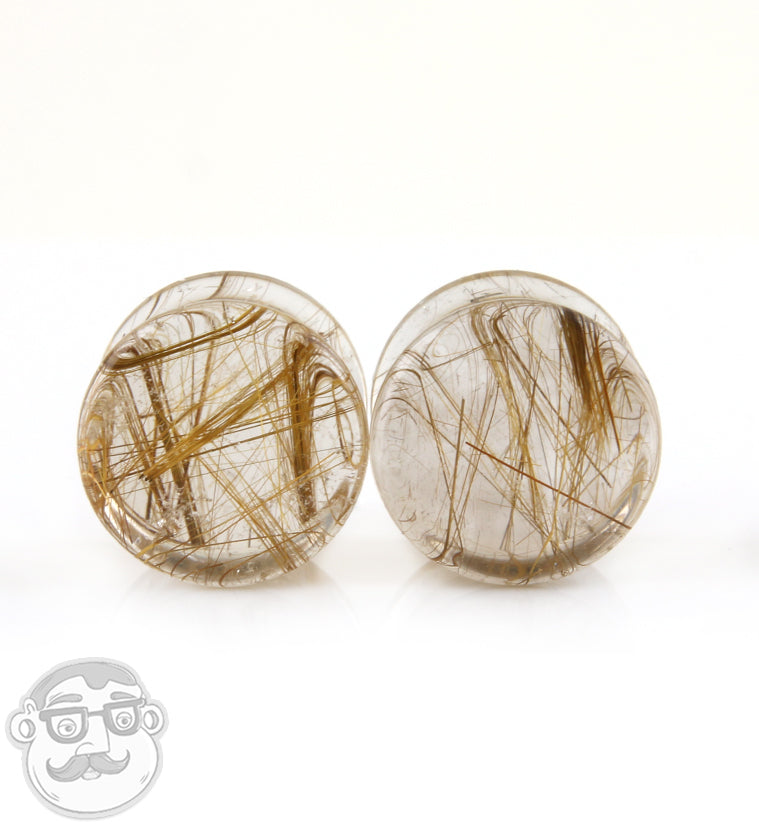 Rutilated Quartz Stone Plugs 1-2" (12mm) Version 2