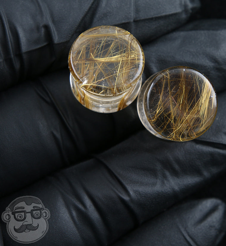 Rutilated Quartz Stone Plugs 1-2" (12mm) Version 2