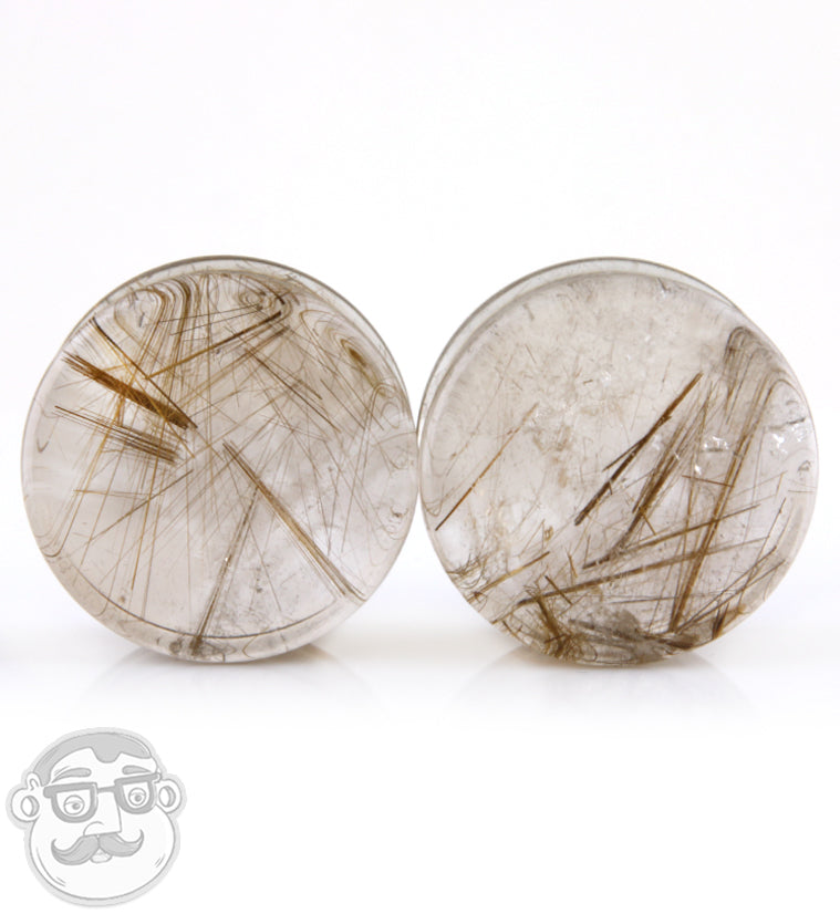 Rutilated Quartz Stone Plugs 1 Inch (25mm)