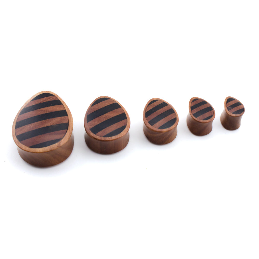 Saba Wooden Teardrop Plugs With Striped Inlay