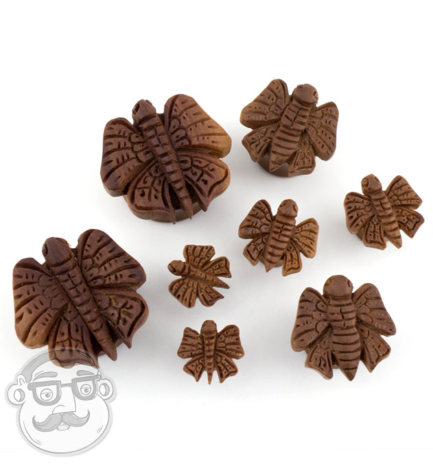 Carved Butterfly Saba Wood Plugs