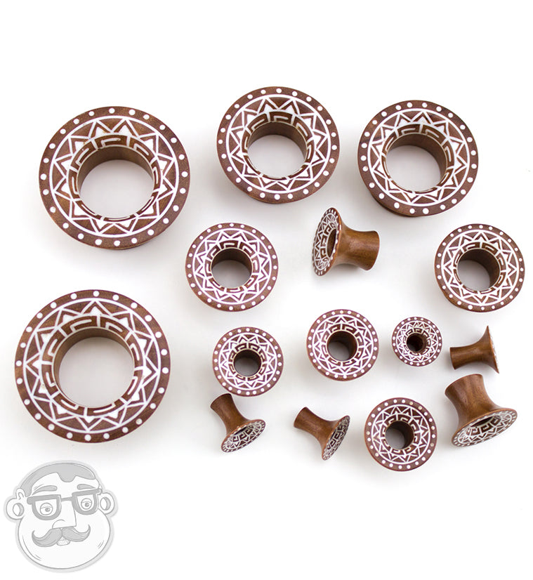 Saba Wood Mayan Flare Tunnels With Tribal Inlay