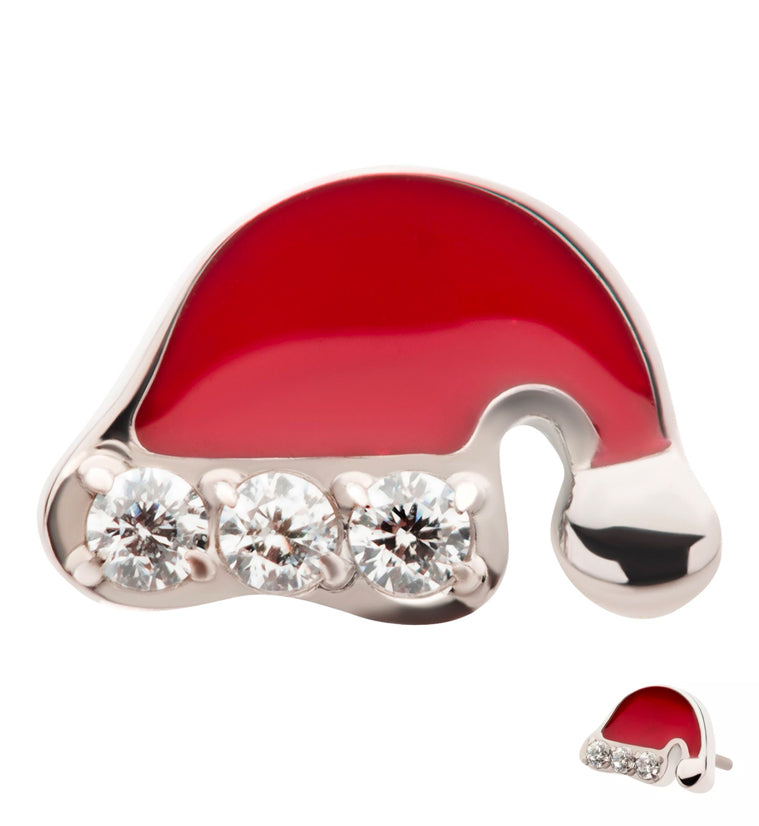 Santa Hat CZ Threadless Titanium Top